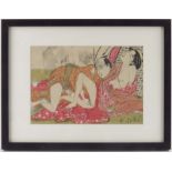 Four 19th century Japanese erotic woodblock prints on rice paper