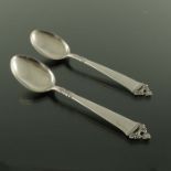 Nils Hansen, a pair of Norwegian Secessionist silver spoons, Odel pattern, 18cm long, 2.12ozt (2)