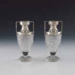 A pair of Victorian silver mounted and cut glass vases, Sanders and Aquilar, Birmingham 1901
