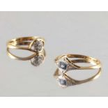 Two mid 20th century 18ct gold diamond and sapphire rings