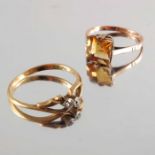 Two mid 20th century gold diamond and gem-set rings