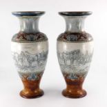 Hannah Barlow for Doulton Lambeth, a pair of vases baluster form, circa 1905