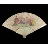 λ Two 18th century ivory fans, an early 18th century ivory fan with ivory monture, the head coming t