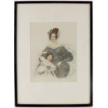 tBritish School (mid 19th century), Portrait of Mrs Moore and her Daughter, watercolour