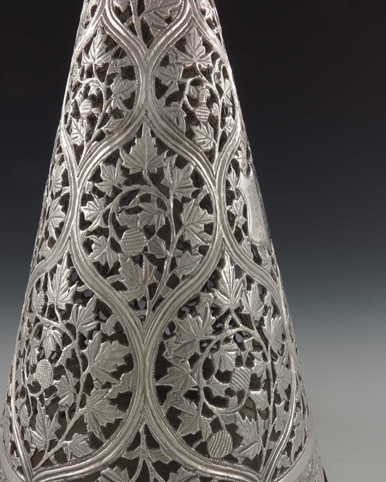 A large Chinese export silver reticulated cone or incense burner - Image 3 of 7