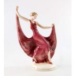 Stephan Dakon for Hertwig, Katzhutte, an Art Deco figure of a dancer in pink dress