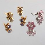 Three pairs of gold, diamond and gem-set earrings