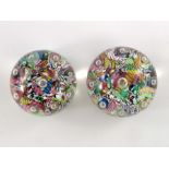 Paul Ysart, controlled bubbles frit harlequin millefiori paperweight both signed with a H cane, poli