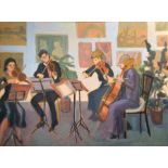 Olwen Tarrant FROI (b.1927), The Quartet, oil on canvas, signed, 46cm x 60cm, framed