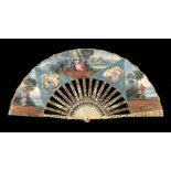 λ East Meets West: a large 18th century ivory fan, the monture a half circle, the upper guards carve