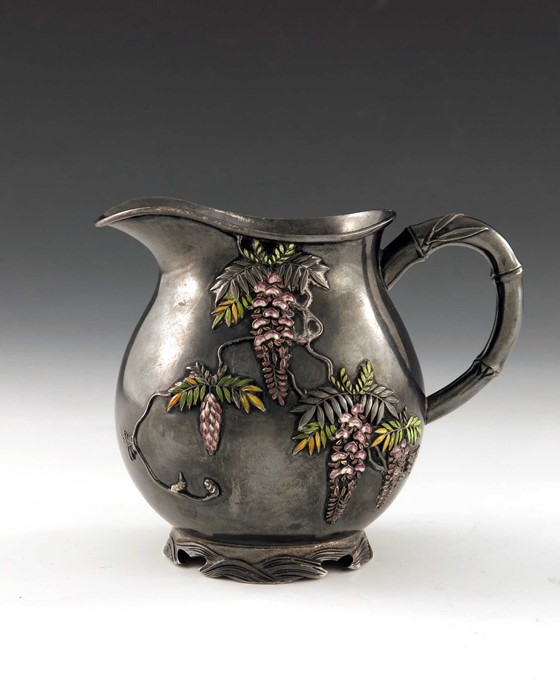 A Japanese silver and enamelled jug, Sanju Saku, Yokohama cieca 1900