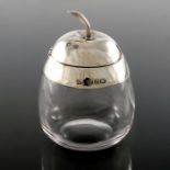 A Victorian novelty silver and glass preserve jar, Norton and White, Birmingham 1896,