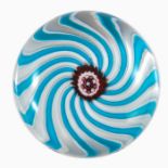 Clichy, swirl paperweight, central red millefiori cane within blue and white radiating spiral staves