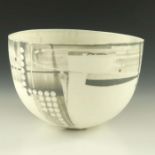 Anne Butler (Contemporary), a transparent Parian ware bowl, decorated with poured grey slips, paint