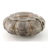 An Indian white metal reticulated incense box