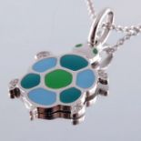 Tiffany & Co., an 18ct gold diamond and enamel turtle necklace