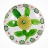 Baccarat, yellow camomile flower with single garland, circa 1850, star-cut base, unsigned, 5cm diame