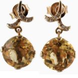 A pair of 18ct gold citrine and diamond drop earrings