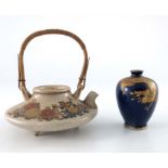 A Japanese Satsuma teapot and a miniature vase, Meiji