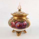 J Smith for Royal Worcester, a pot pourri vase and cover, circa 1951, painted with fallen fruit