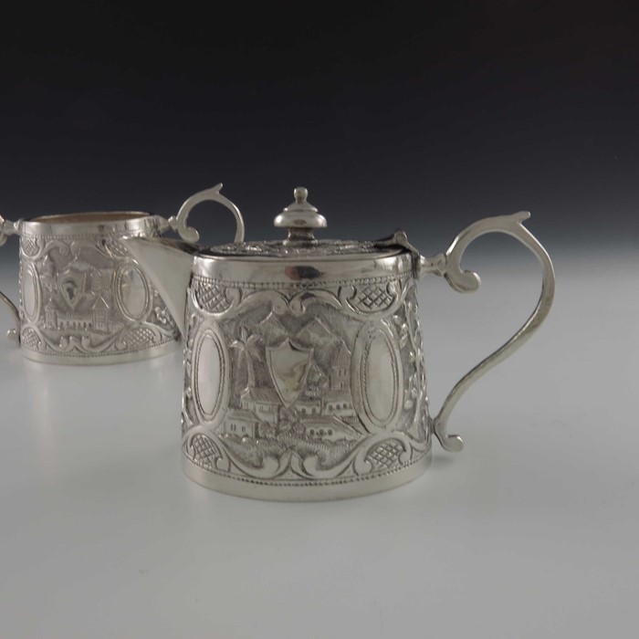 A Chinese Persian style white metal teapot and sugar bowl - Image 3 of 5