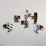Three pairs of silver enamel cufflinks