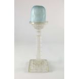 A Victorian mother of pearl diamond quilted glass fairy lamp