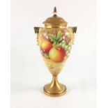 B Leaman, for Royal Worcester, a vase and cover, circa 1970, painted with fallen fruit