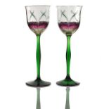 Theresienthal, a pair of Jugendstil enamelled wine glasses