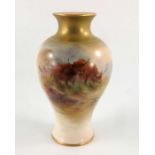 H Stinton, for Royal Worcester, a vase, circa 1927, painted with Highland cattle,