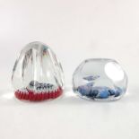 Whitefriars, two millefiori faceted paperweights, one radiating lace twist the other concentric