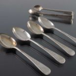A set of twelve Victorian silver teaspoons and sugar tongs, Josiah Williams and Co., London 1889