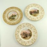 J H Plant for Royal Doulton, three castle painted plates