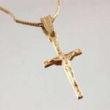 A 14ct gold crucifix pendant, with chain