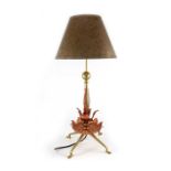W A S Benson, an Arts and Crafts copper and brass table lamp