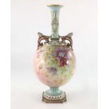 A Royal Worcester vase, circa 1893,twin handled globular footed form