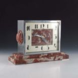 An Art Deco marble and chrome mantle clock, Goldsmiths and Silversmiths Company