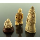 Three 19th century Japanese carved ivory Okimono