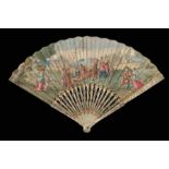 λ Two 18th century ivory fans, an early 18th century ivory fan, the monture carved with m