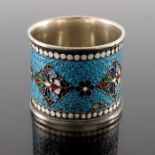 An Imperial Russian silver and cloisonne enamelled napkin ring