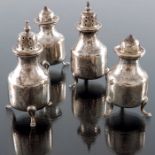 Two pairs of George V silver salt and pepper pots, Horton and Allday, Birmingham 1915 and 1916