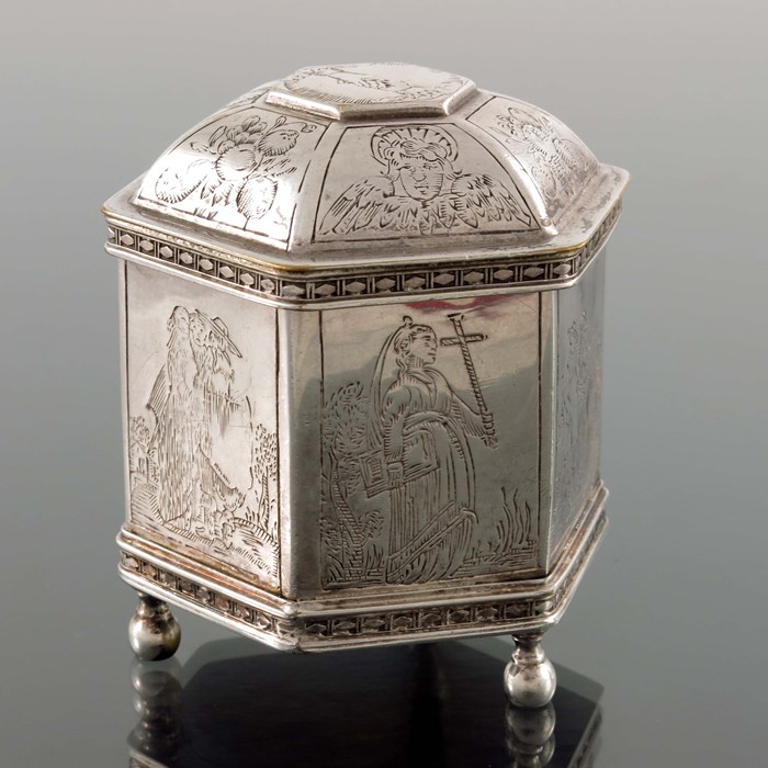 A Dutch silver plated marriage box