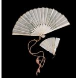 λ A selection of miniature fans, of mixed materials, together with a small white mother of pearl dan