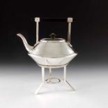 An Aesthetic Movement silver plated kettle on stand, circa 1883