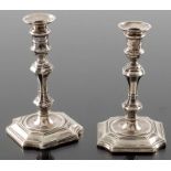 A pair of Victorian silver taper sticks, Hawksworth, Eyre and Co., Sheffield 1894