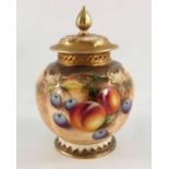 F Roberts for Royal Worcester, a pot pourri vase and cover, circa 1970, fallen fruit on mossy bank
