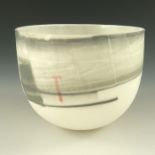 Anne Butler (Contemporary), a transparent Parian ware bowl, decorated with poured grey slips, 9cm h