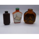 Three Japanese scent bottles, include a shunga example, marks to base, H.9cm