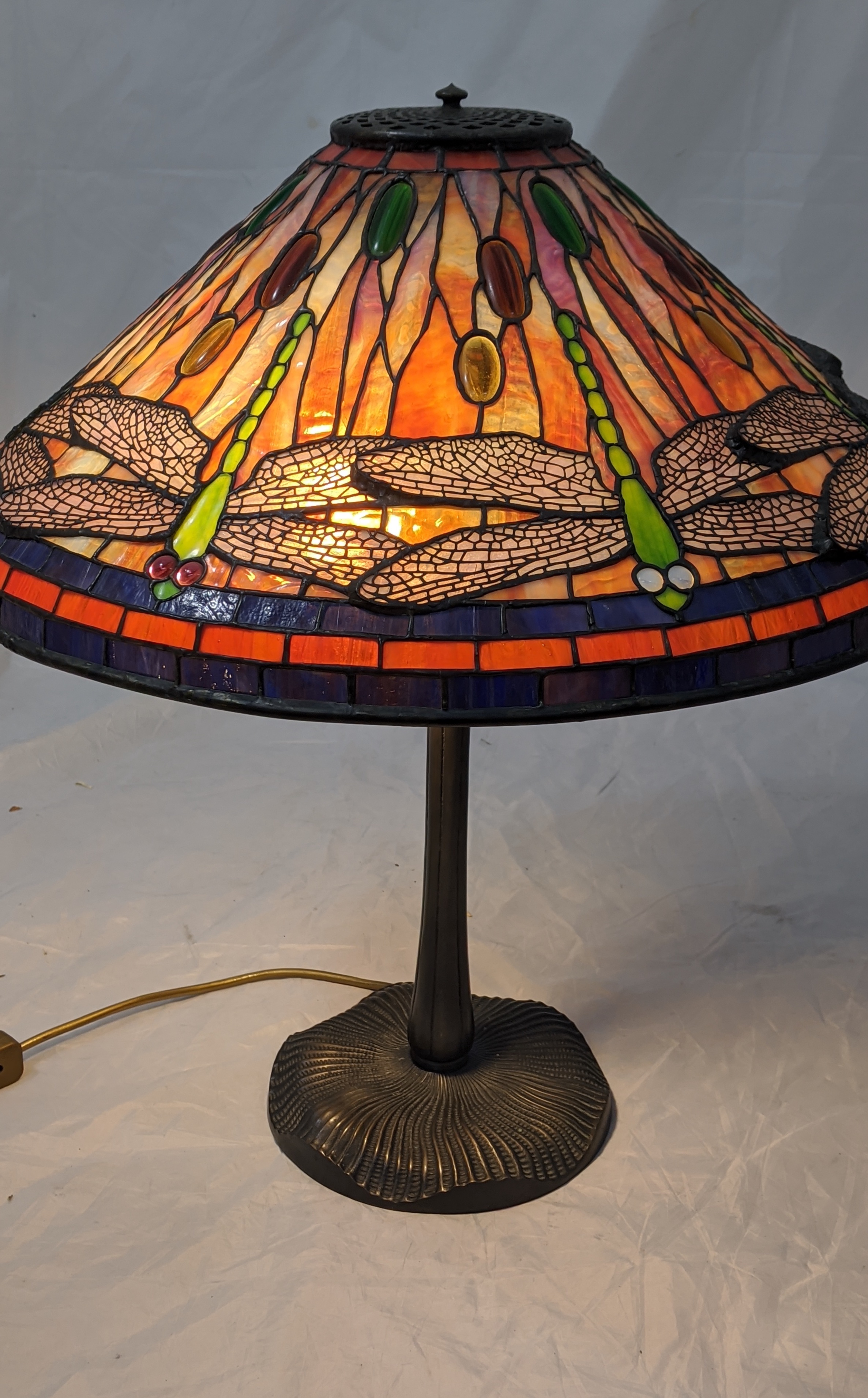A Nouveau style dragonfly glass table lamp, Diameter 50cm