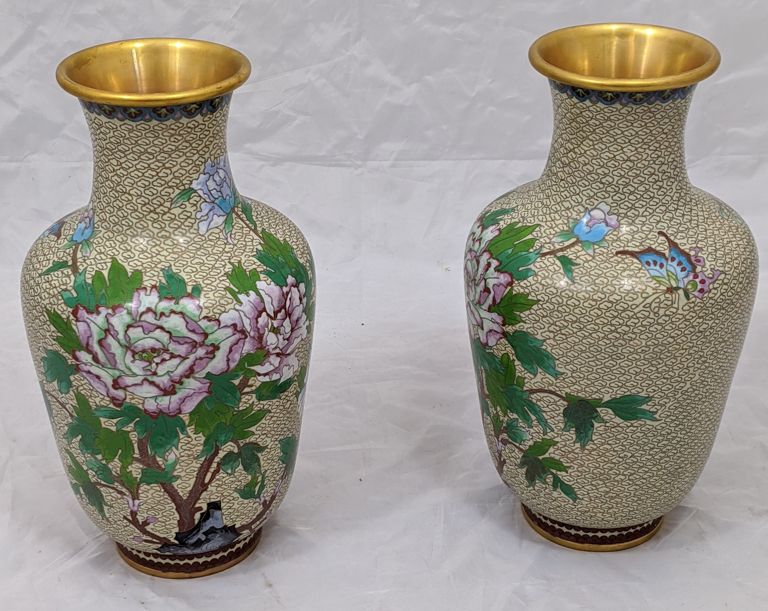 A pair of 20th century cloisonne enamelled vases, H.39cm